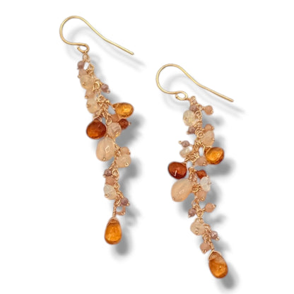 Opal , Citrine & Labradorite Cluster Drop Earrings