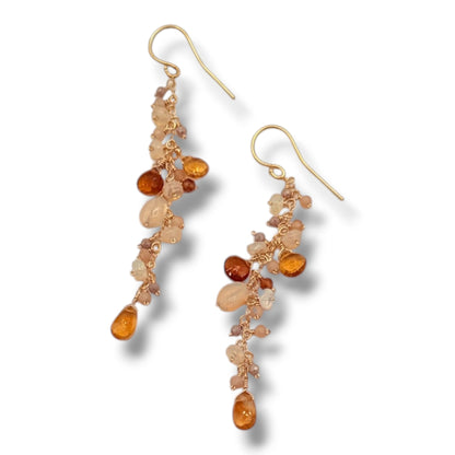 Opal , Citrine & Labradorite Cluster Drop Earrings